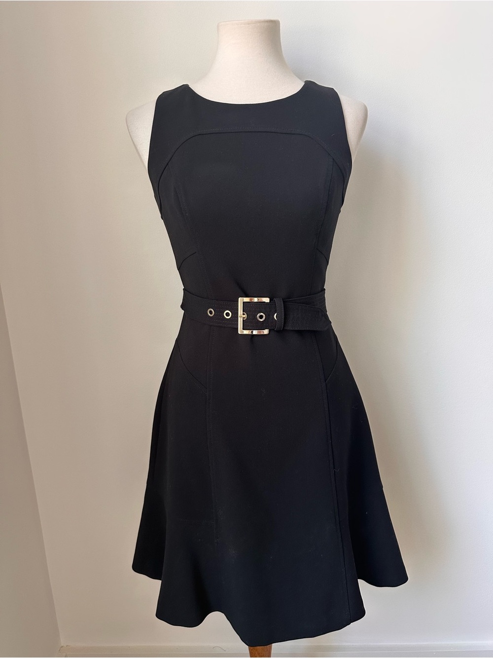 White House Black Market Classic Black Sleeveless Belted Fit & Flare Dress
